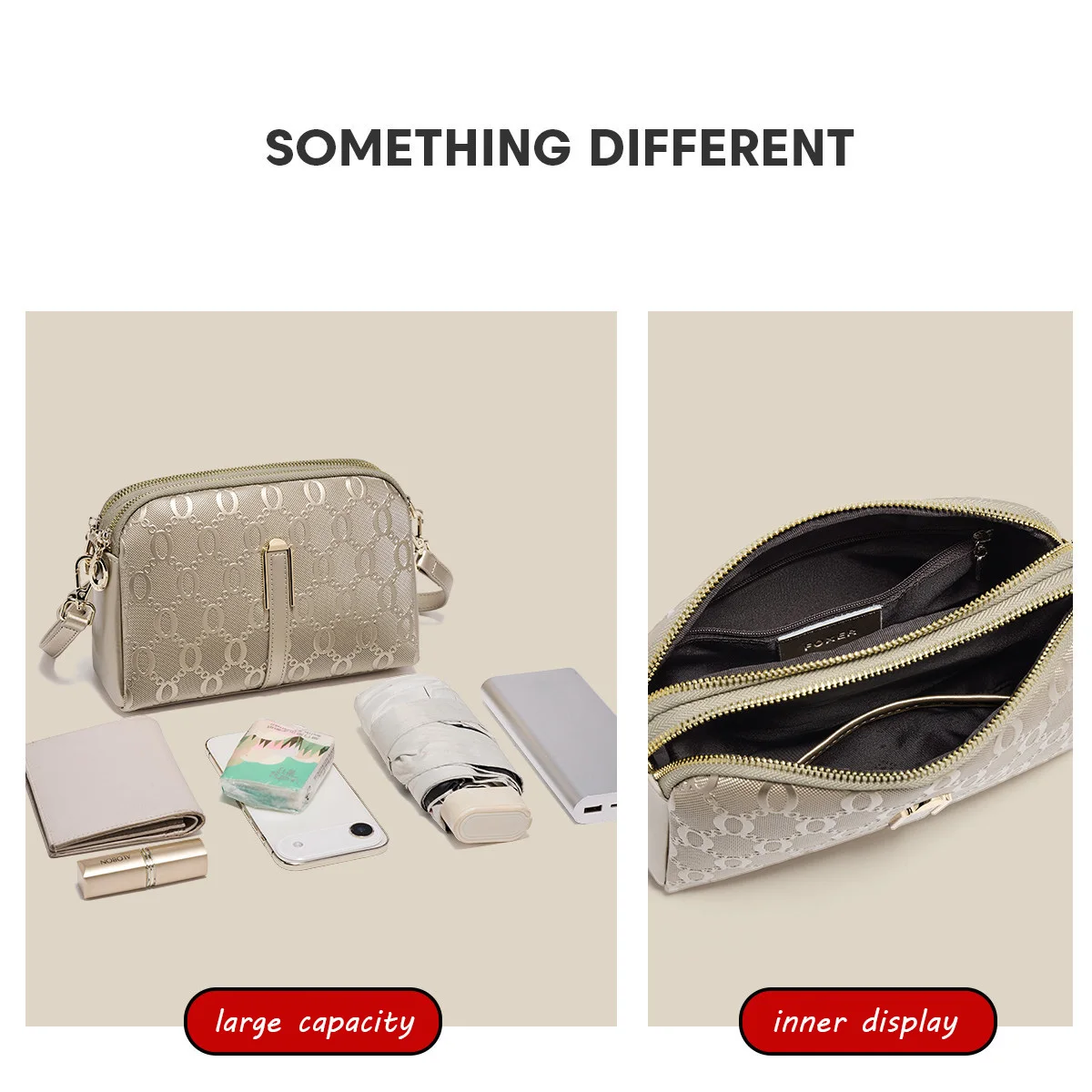 FOXER Split Leather Women's Crossbody Bag Classic Monogram Shoulder Bag Adjustable Strap Lady Purse For Daily Commute image 6