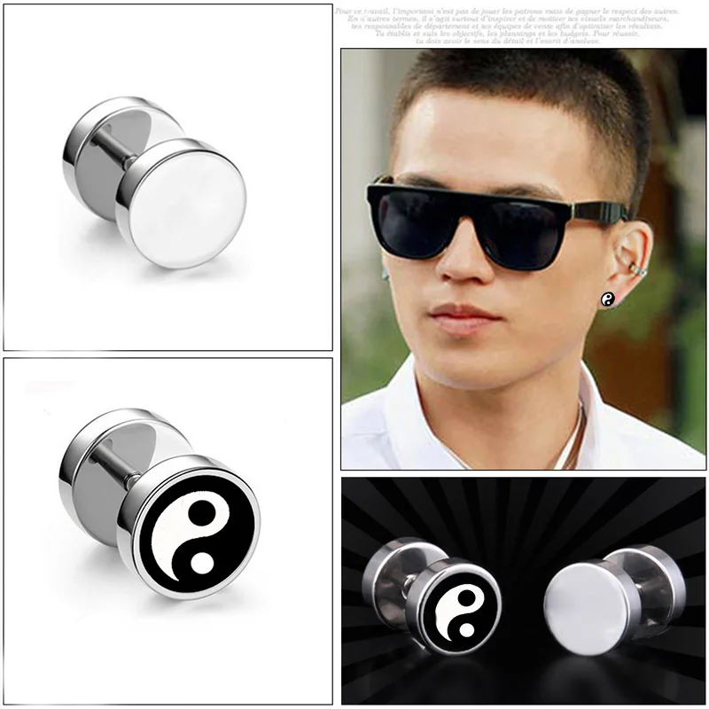 1Pair Stainless Steel Dumbbell Screw Stud Earrings For Men/Women Popular Collection Punk Black Piercings Jewelry Hot Selling