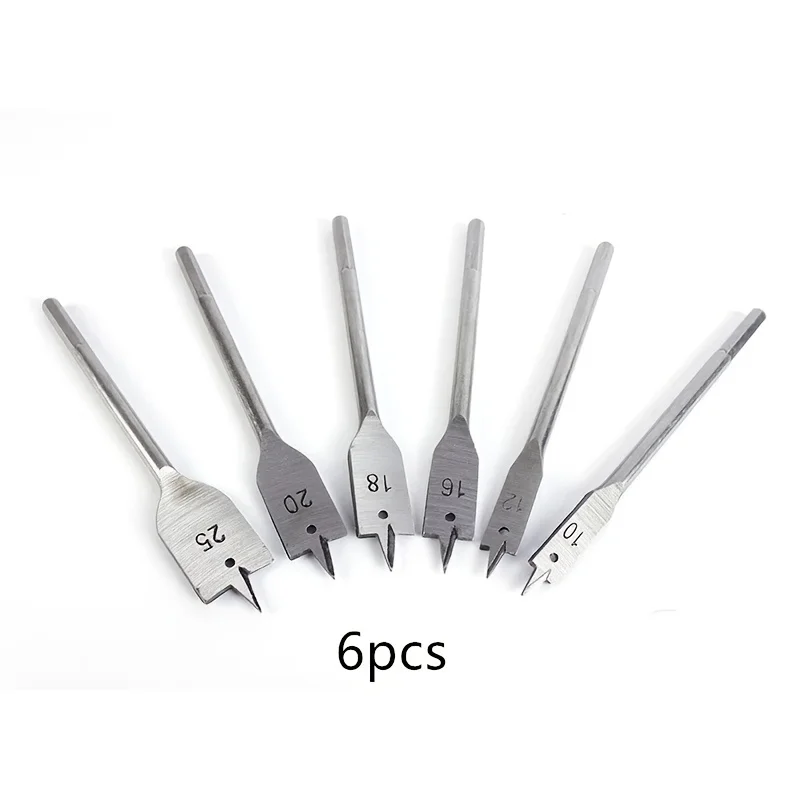‌6PC 3-Point Flat Drill Bit Set – Hex Shank Woodworking Bits for Precision Hole Opening | Multi-Size Shovel Drill Tool Kit‌