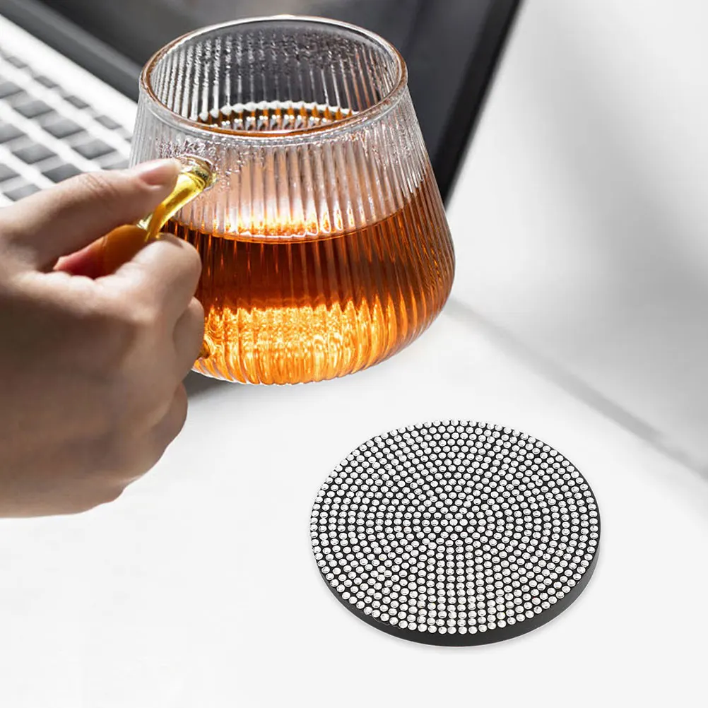 

2Pcs Non PVC Coasters Car Cup Holder Easy Clean Home Office Use Decorative Rhinestone Car Cup Holder Design