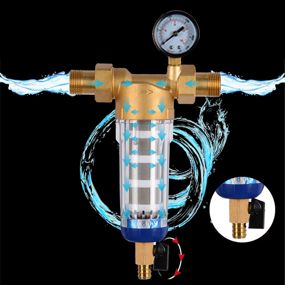 3/4 Voorfilterzuiveraar Hele Huis Spin-Down Sediment Waterfilter Centrale Voorfilter Systeem Terugspoeling Roestvrij Staal Gaas