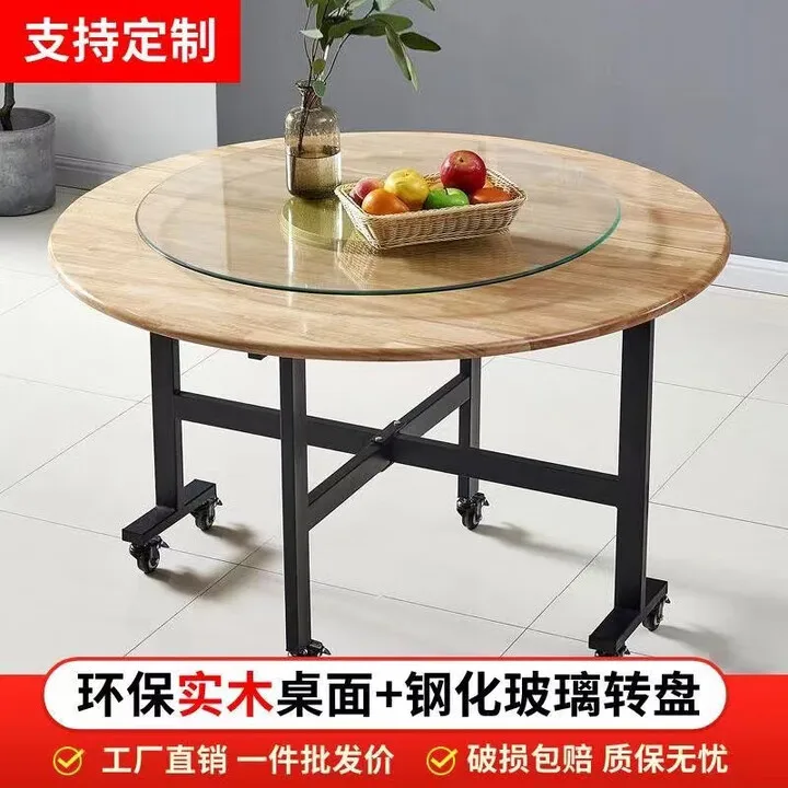 Taro Xingjiang solid wood folding table household movable small apartment creative folding table family gathering 10 peopletion