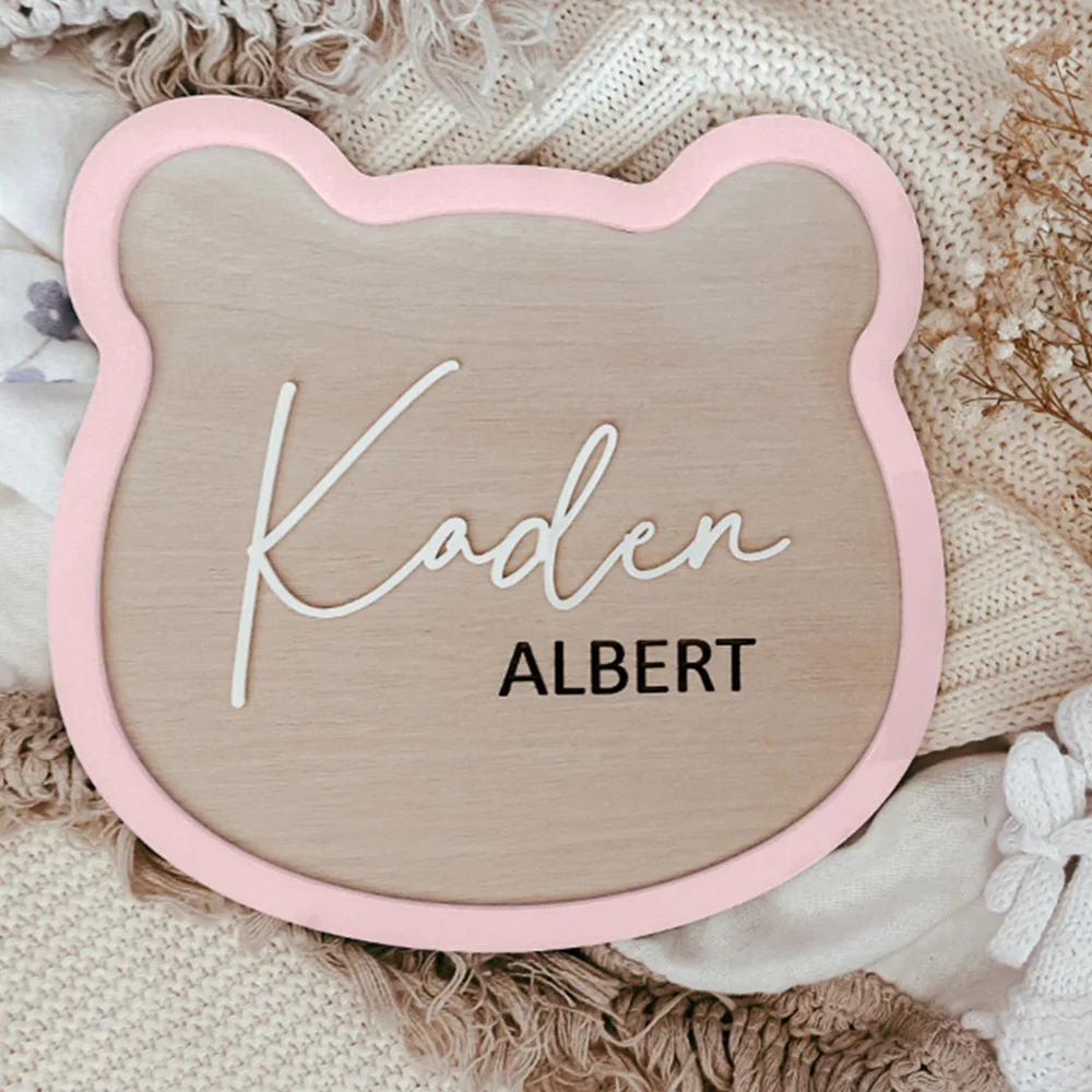 Baby name announcement sign baby bear shaped PennyNCoCollections image 2