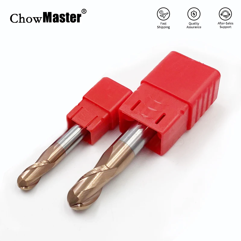 

Chowmaster Carbide Ball Nose End Mill HRC55 Coated 2F Tungsten Carbide Milling Cutter for Stailnless Steel R0.5-R10 CNC Tools