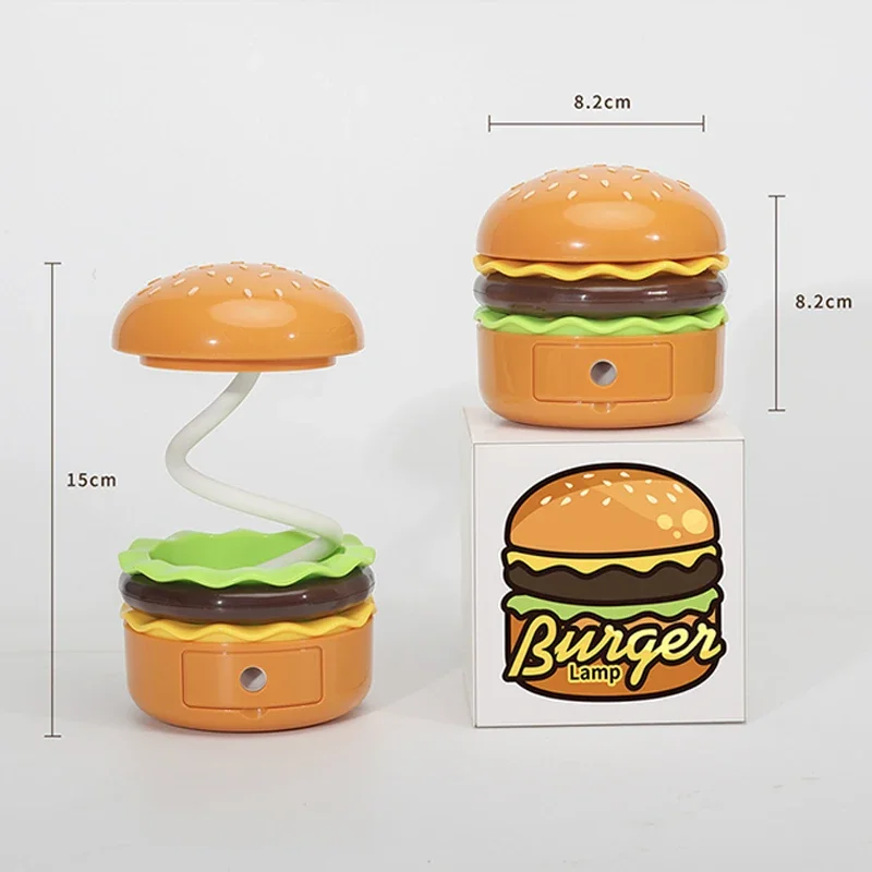 Small Desk Lamp For Kids With Adjustable Neck Touch Switch With Pencil Sharpener Rechargeable Desk Lamp Hamburger!
