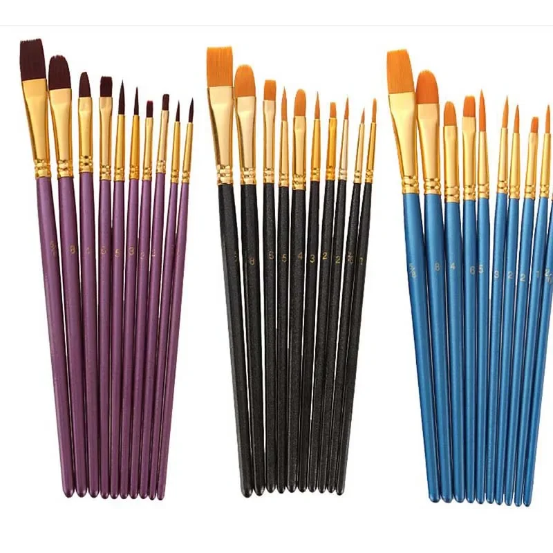 

Художественные кисти для рисования, нейлоновые кисти для акварельных волос, кисть для гуаши, набор масляных кистей, товары для рукоделия, 10 шт./компл.