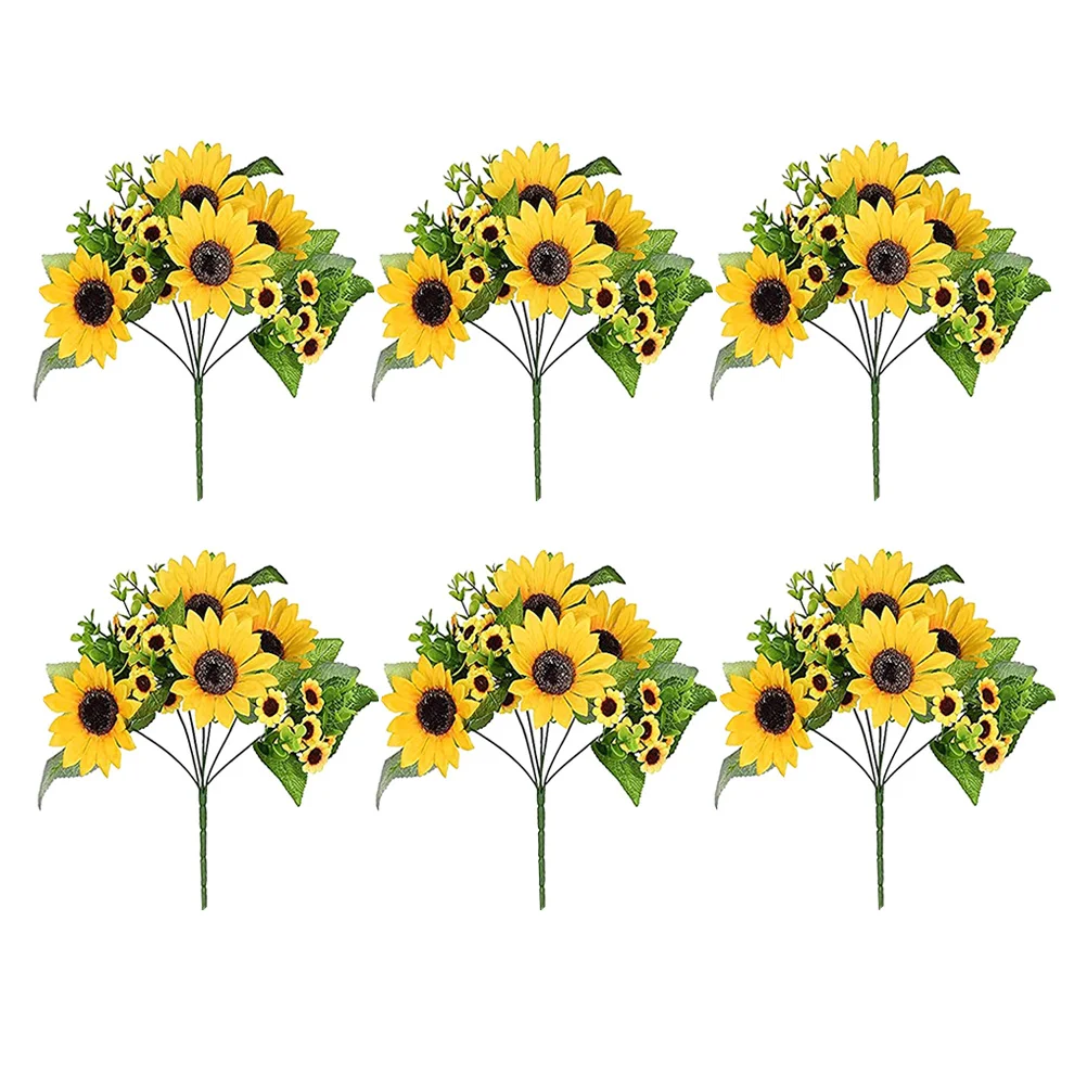

6Pcs Simulation Sunflower Artificial Flowers Decorative Silk Fake Flowers for Home Wedding Party Photography Prop