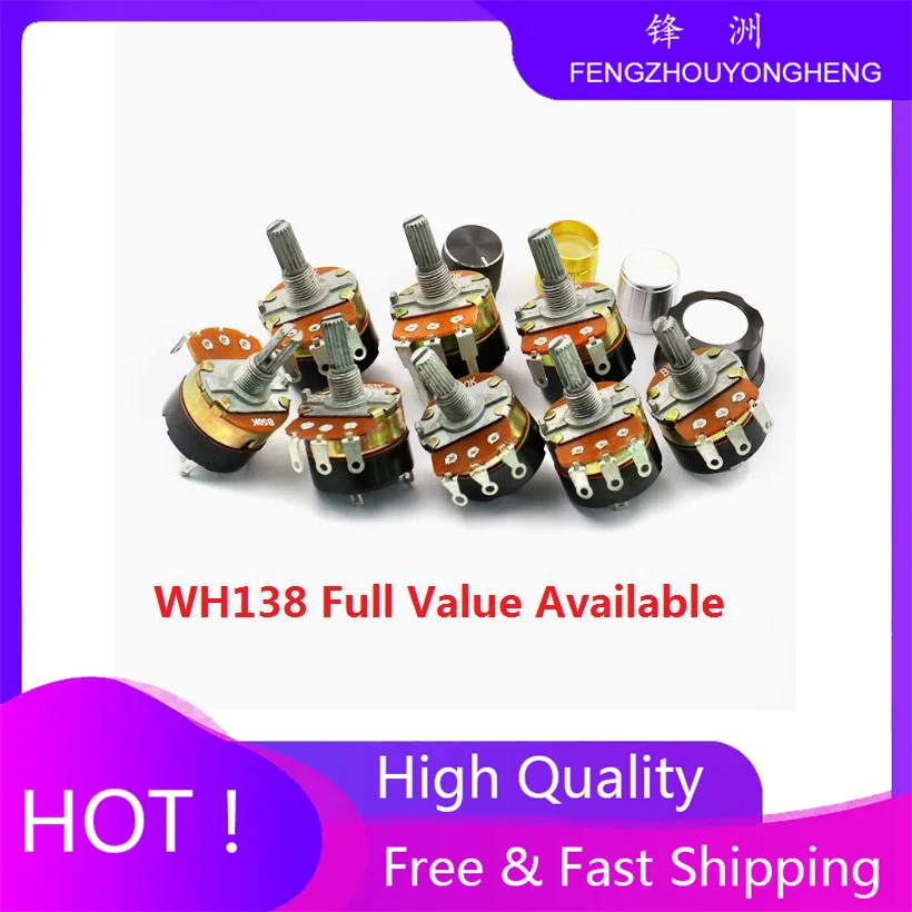 5PCS 100K 250K 500K B1K B5K B20K B50K B100K B250K B500K Potentiometer With Switch Potentiometer B10K 1K 5K 10K 20K 50K WH138-1