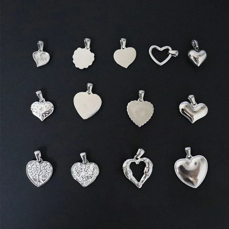 RHYSONG Retro 316L Stainless Steel Charm Heart Love Women Pendant Silver Color For Necklace Making No Fade Jewelry Findings Gift