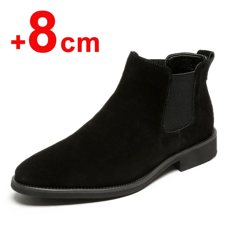 2024 Men\'s Chelsea Boots Man Elevator Shoes 8cm 6cm Invisible Height Increasing Shoes Men Ankle Boots Inner Increase Short Boots