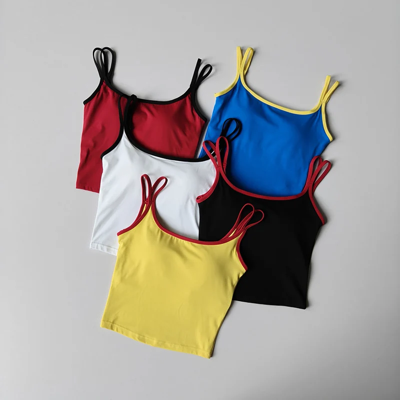 Sexy U-Back Workout Top for Women Color Block Double Strap Sports Bra Naked Feeling for Gym