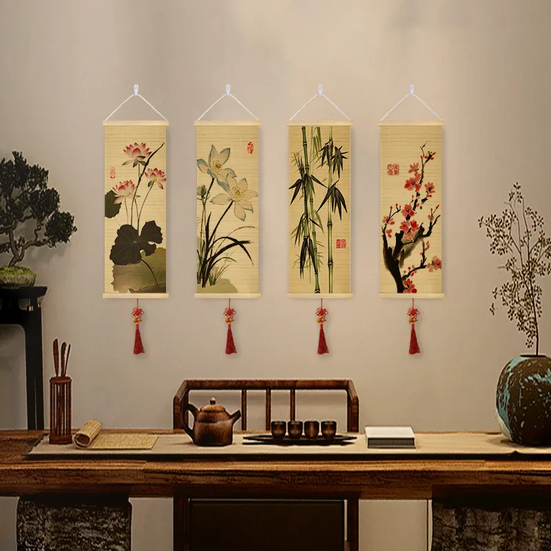 Bamboo Wall Art Scroll Painting Zen Paintings Dopamine Detox Low Stimulation Tatami Room Tea Ceremony Space room decor aesthetic