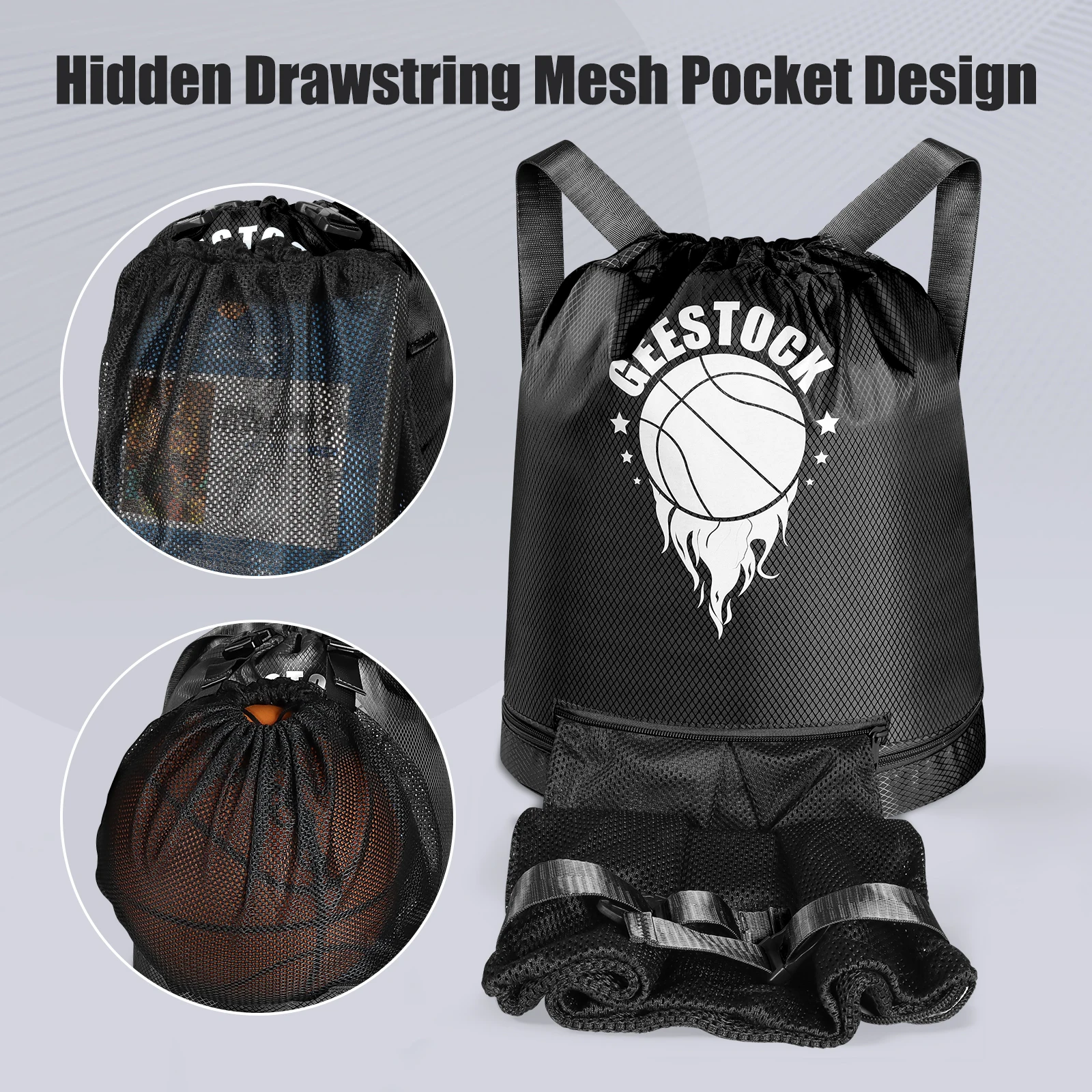 Picture 3: Multi-functional Drawstring Sackpack Waterproof Sports Backpack with Shoes Compartment for Basketball Training Fitness Daily Use