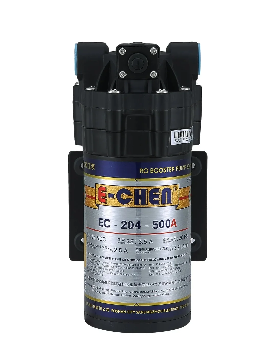 

E-Chen EC-204-500A RO мембранный насос 500GPD электрический мембранный насос 24 В постоянного тока высокого давления бустерный насос 3,2 л/мин @ 80 фунтов на квадратный дюйм