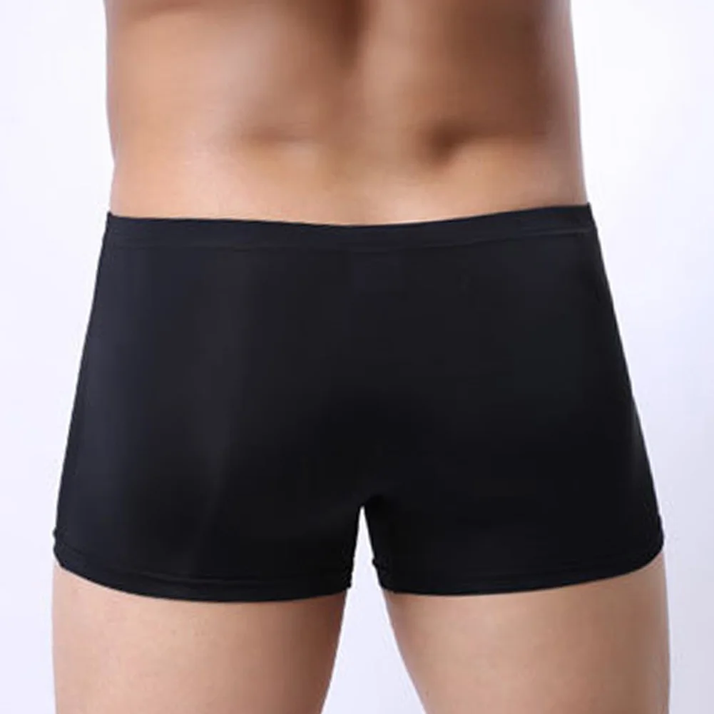 

Men Sheer Ice Silk Breathable Sweat Boxer Briefs Solid Color Perspective Shorts Sexy Convex Pouch Panties Tight Underpants