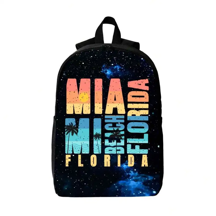 

Miami Beach Florida Print Backpack Men Casual Travel Bag Large Capacity Waterproof Nylon