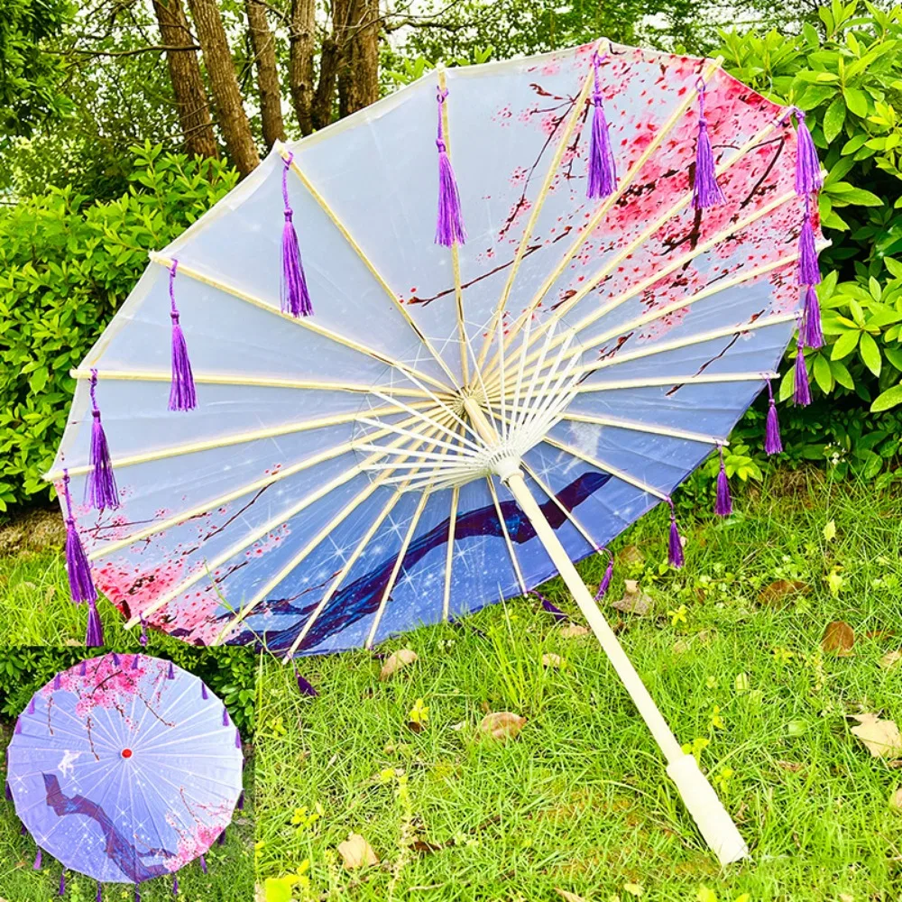 

56cm Umbrella Fan Silk Cloth Tassel Cosplay Hanfu Oil Paper Umbrella Chinese Antique Style 10 Colors