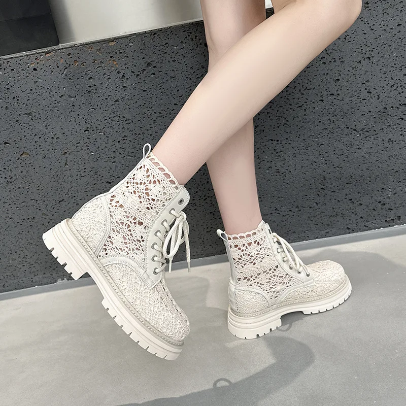 

AIYUQI Women's Summer Boots Lace Weave 2026 New Style Mesh Hollow Out Women's Ankle Boots Fashion Women's Cool Boot