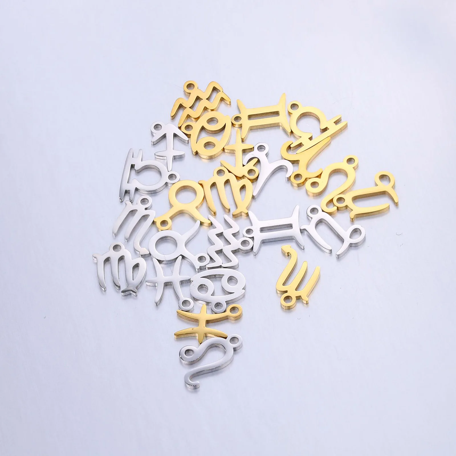 5pcs Gold Color Stainless Steel Constellation Charms Polished Metal Sign Of Zodiac Pendant Diy Making Necklace Earrings Jewelry