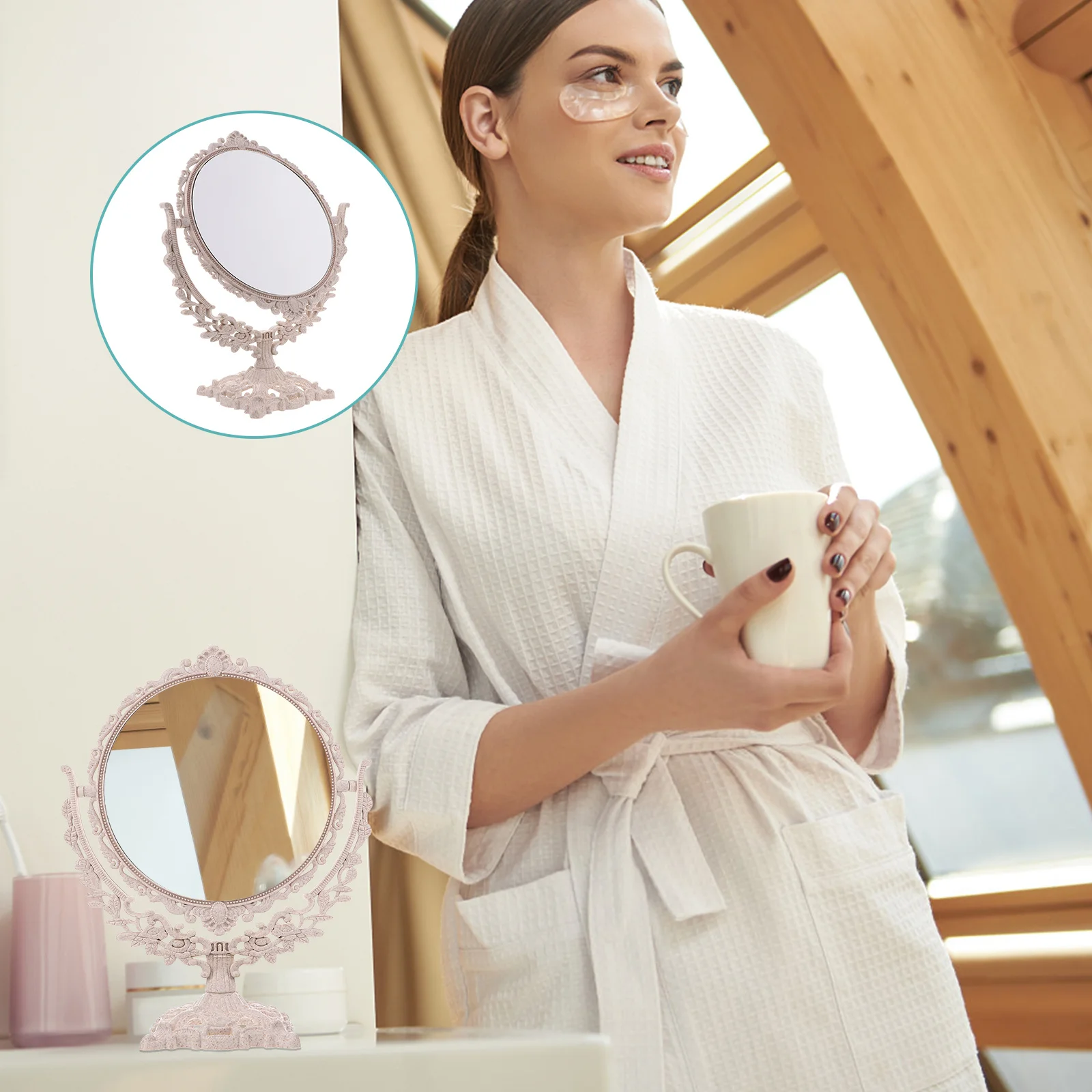 Miroir de maquillage Double face rond de Style européen rétro, miroir sur pied de bureau, Surface claire haute définition pour femmes