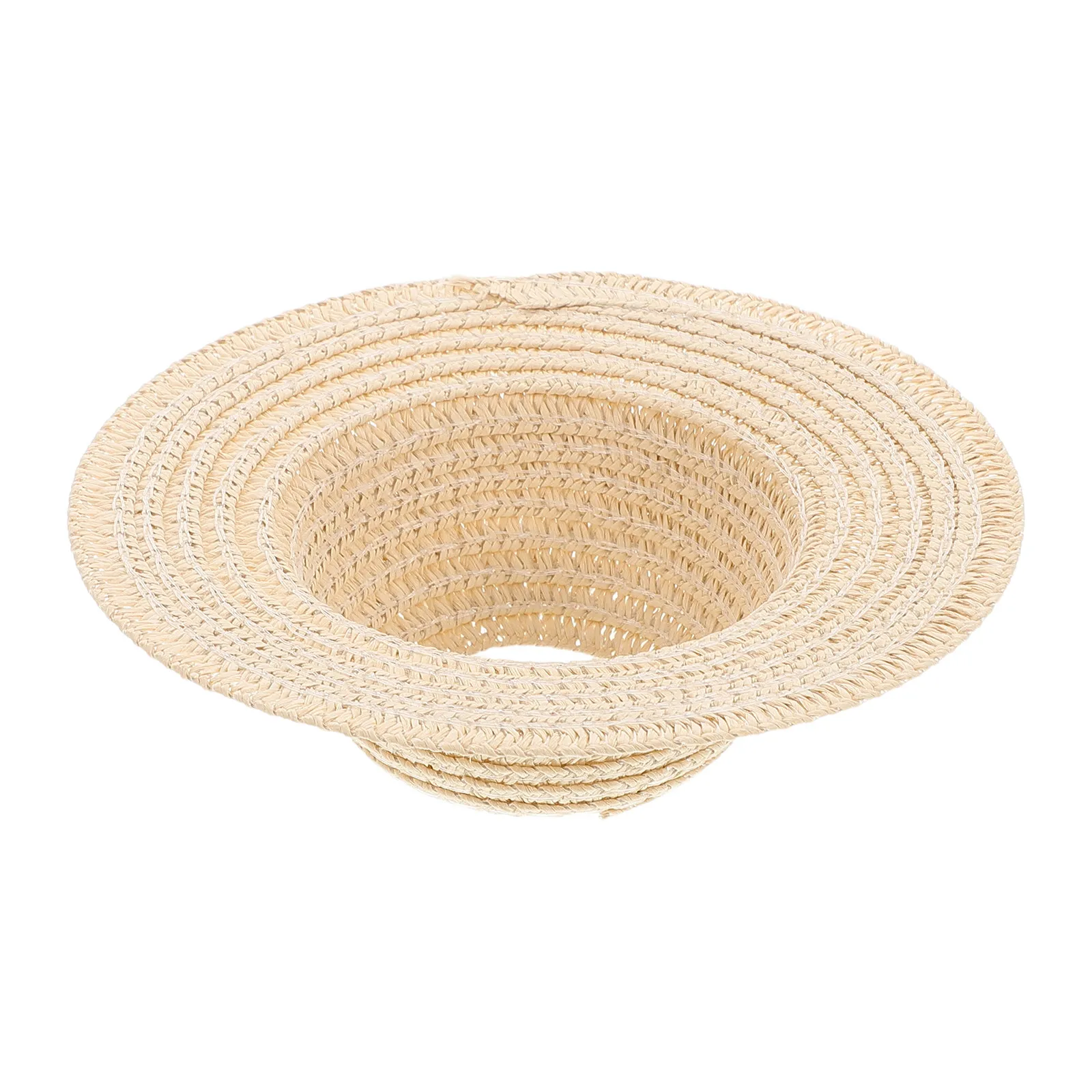 Mini Straw Craft Hats 17Cm Wide Brim Open Top Hollow Small Handcrafted Props for Dollhouse Costume Decoration Summer Outdoor