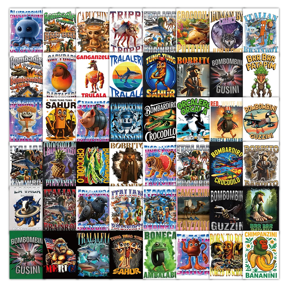 

50PCS Tung Tung Sahur Italian Brainrot AI Abstrac Stickers Graffiti Decals Gift DIY Laptop Luggage Phone Fridge Anime Sticker