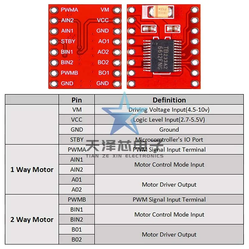 작은 볼륨 Tb6612Fng 모터 드라이브 모듈, 고성능 슈퍼 L298N 셀프 밸런싱 드라이브 자동차 모듈