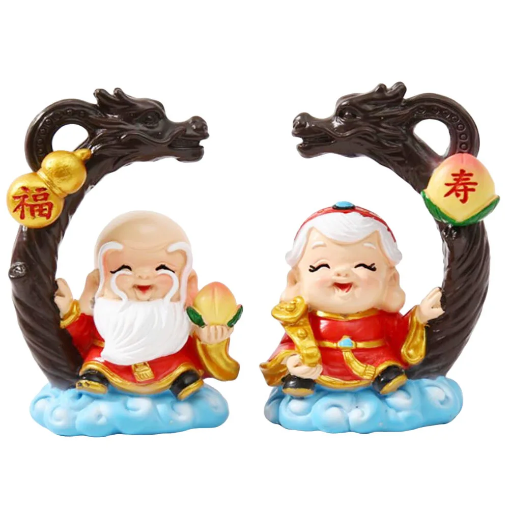 

2Pcs Grandpa Grandma Cake Topper Longevity God Resin Decoration High Quality Craft for Birthday Celebration Centerpiece Festival