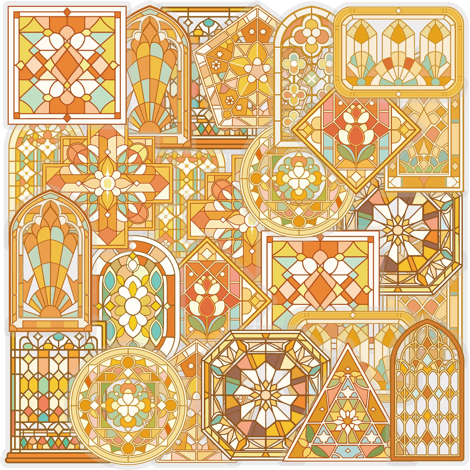 Etori Life 15Pcs European-Style Church Stained Glass Window Stickers with Gold Foil DIY Decoration Stickers Suitable for Notebooks, Handbags, Scrapbook Supplies, Party Decorations, School Supplies, Office Decorations, Room Decorations, Cycling Decals, School Supplies, Children's Stationery Stickers, Back-To-School Season, Gifts for Friends, Waterproof Stickers