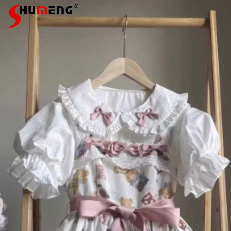 

New Rojita Doll Collar Puff Sleeves Single-breasted Shirt Sweet Cute Inner Wear Cute Bowk Pure White Bottoming Top Blusas Mujer