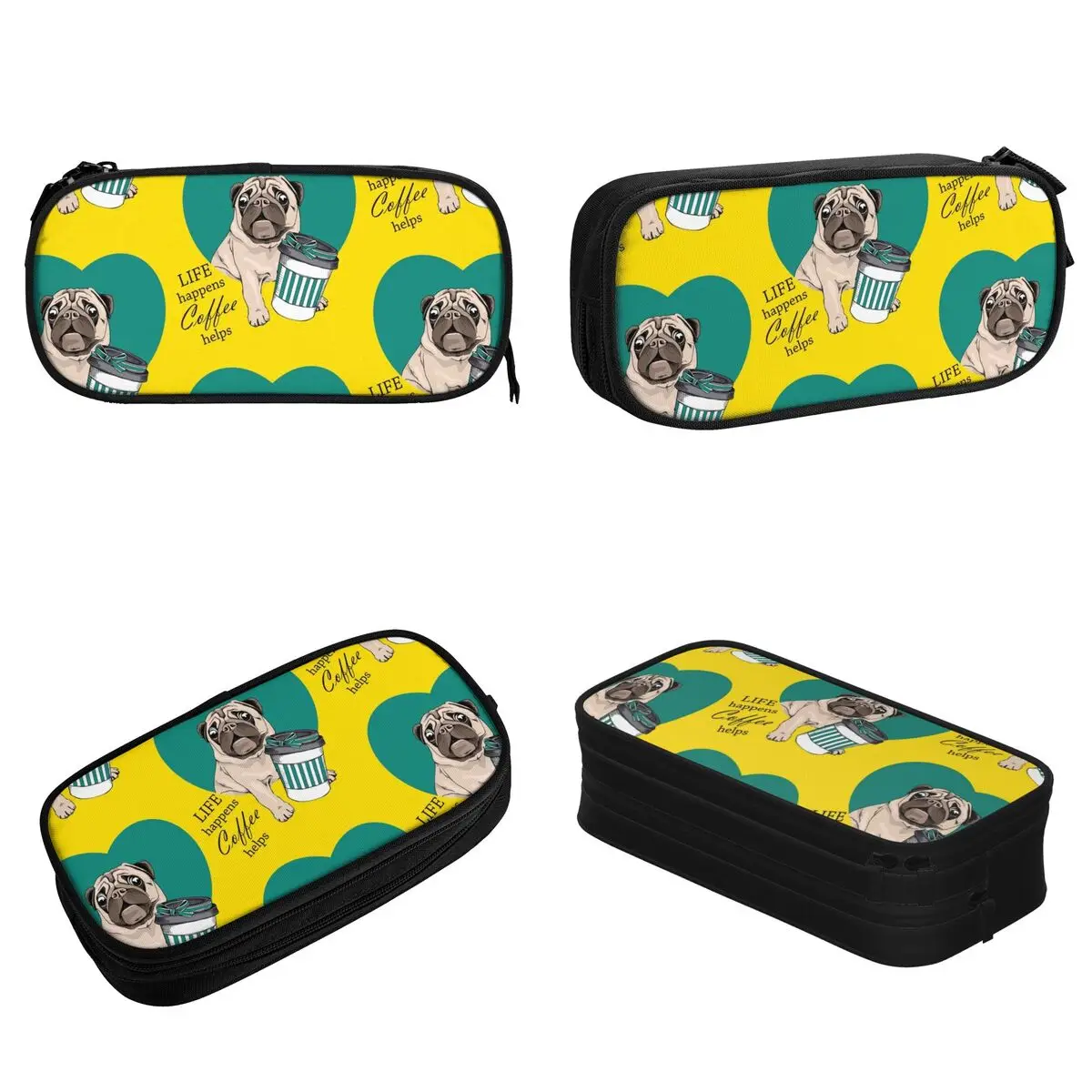 Sweet Pug Life Coffee Helps Pencil Case Lovely Cute Dog Pen Holder Bag Girl Boy Big Capacity Office Gift Pencilcases