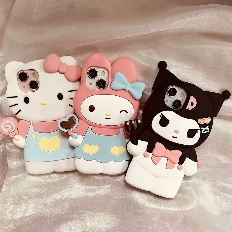 Kawaii 3D Cartoon Hello Kitty Kuromi My Melody Soft Silicone Cover Case For iPhone 15 14 Plus 13 12 11 Pro X XS XR Max