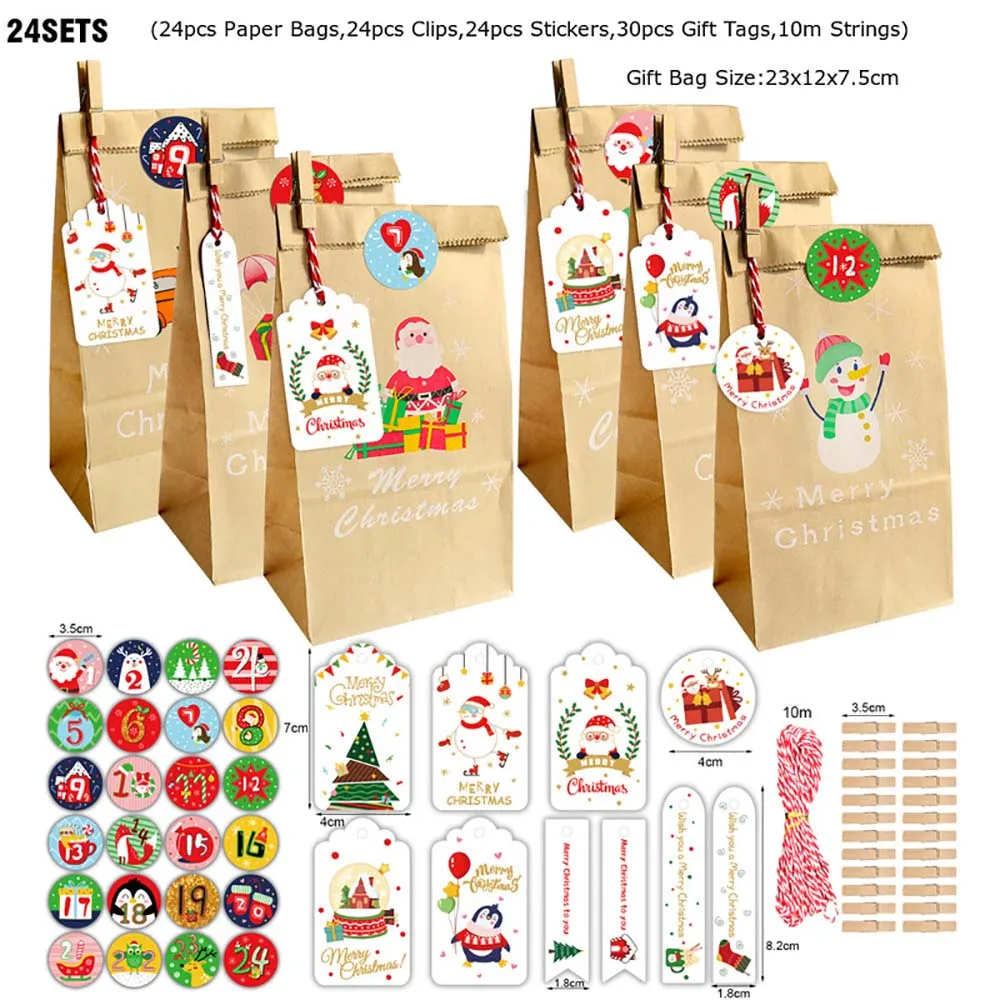 

Christmas Gift Bags Candy Cookie Bag Santa Claus Snowman Christmas Kraft Paper Bag Boxes For Packaging