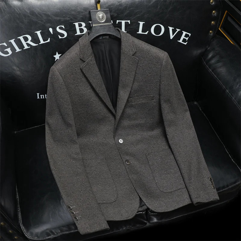 

Contain Wool 3% Blazers For Men Slim Fit Exquisite Smart Casual Four Seasons Quality Draping Cutting Suit Jacket Terno Masculino