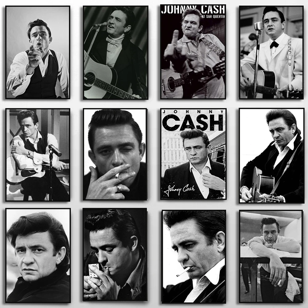 Retro Johnny Cash Rock Band Star Posters and Prints Wall Art Pictures Canvas Painting Wall Pictures for Living Room Home Decor