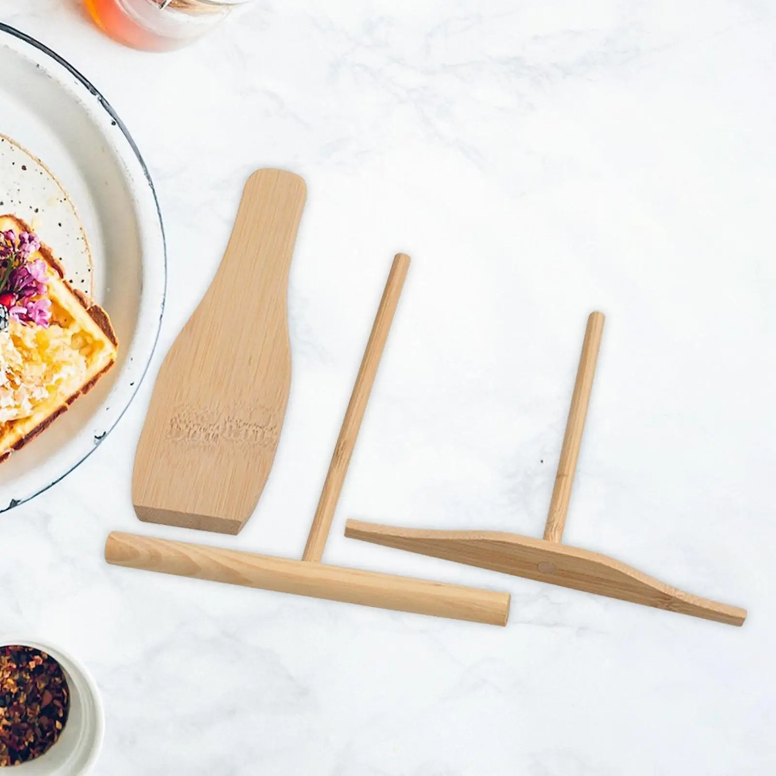 Non Stick Bamboo Crepe Spreader Pancake Batter Scraper Spatula for Kitchen Baking Utensils