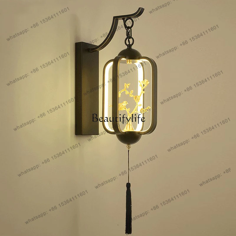 yj7 New Chinese Style Aisle Plum Blossom Bird Zen Led Living Room Corridor Art Wall-Mounted Luminous Ornaments