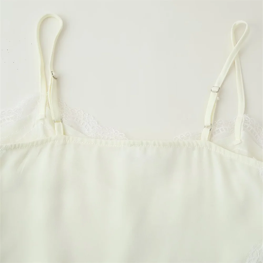 레이스 스플라이싱과 스플릿 슬링이 있는 여성용 새로운 디자인, 여름 스타일, 슬림핏, 솔리드 컬러, 민소매, 섹시한 슬링 탑
