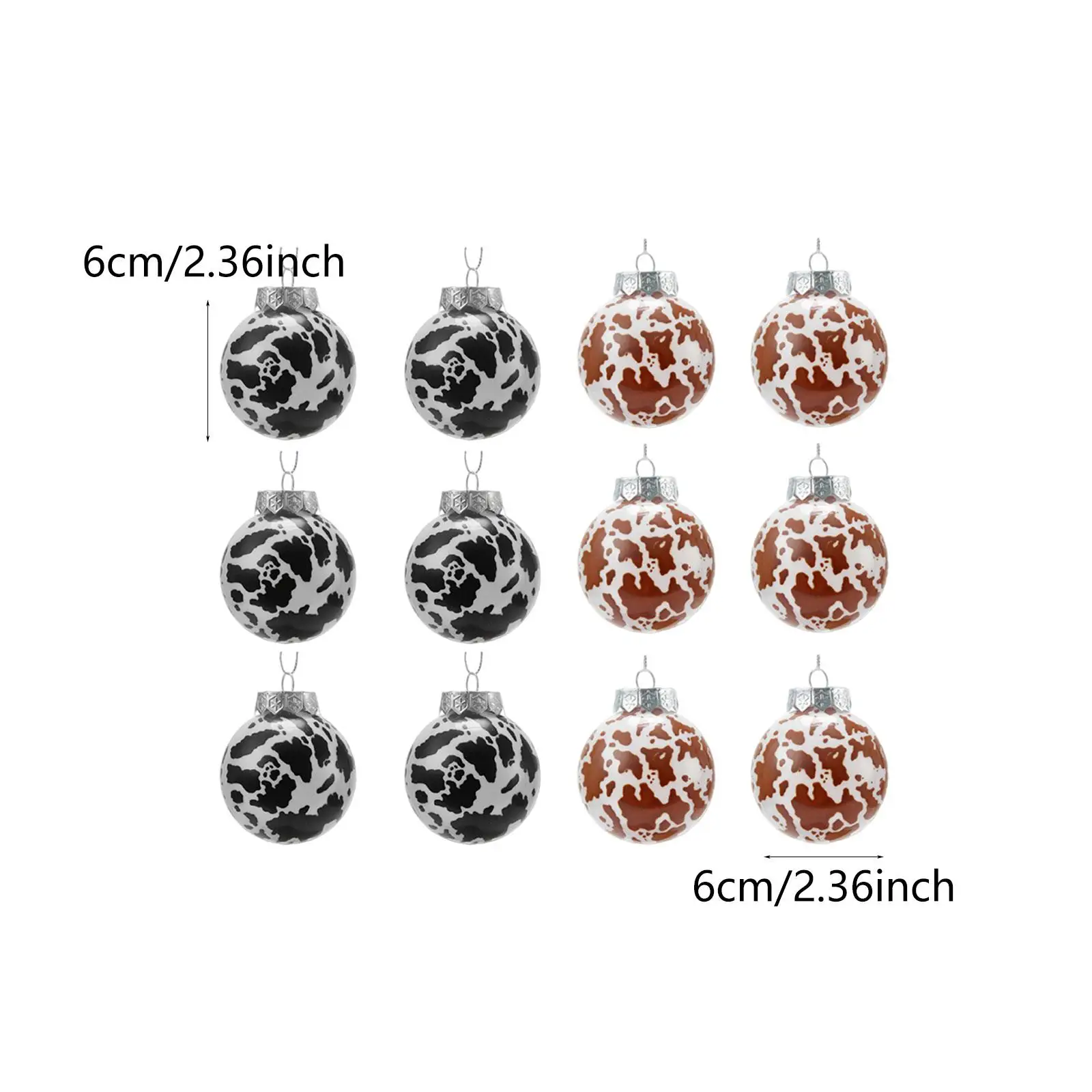 12 قطعة 2.4 بوصة نمط البقرة كرات عيد الميلاد ملحق موضوع غربي
