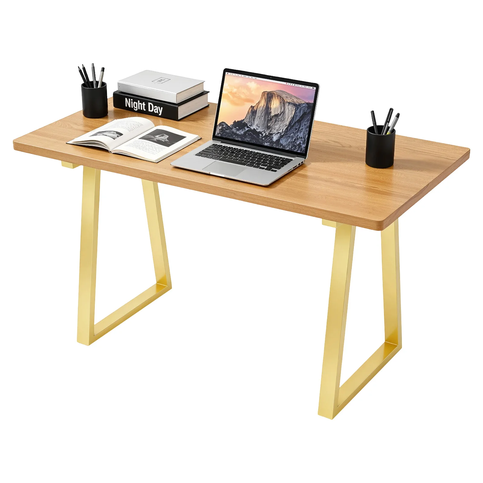 2Pcs 28 Inch Trapezoid Metal Table Legs Gold High Temp Baking Paint Full Welding Corrosion Rust Resistant Single 440.92lbs Load Gold Square Tube Furniture Support Legs Modern DIY Desk Dining Leg Set For Home Coffee Shop