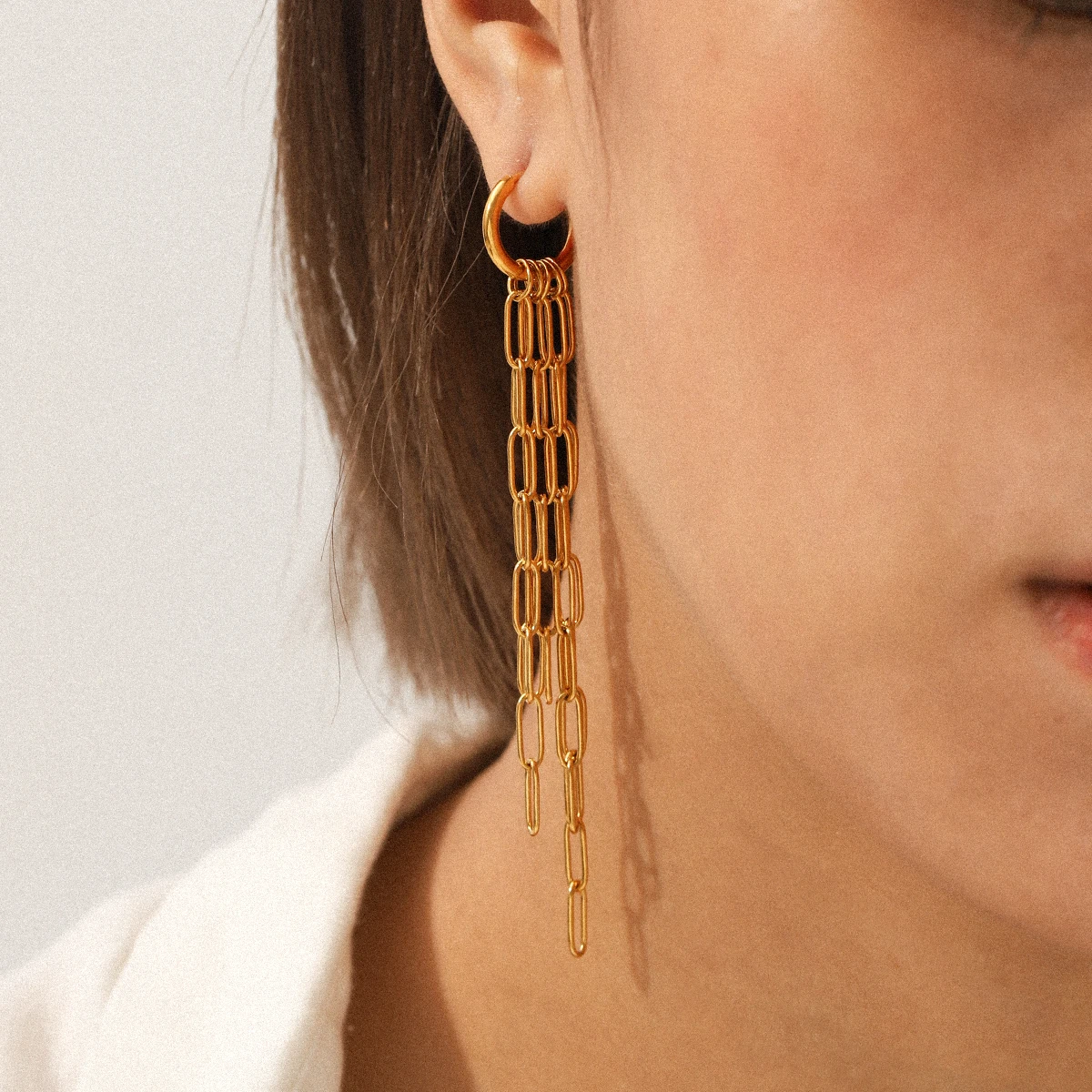 

Huang Chao 2025 New Stainless Steel Tassel Oval Women's Earrings Light Luxury Waterproof Women's Jewelry Set Gift