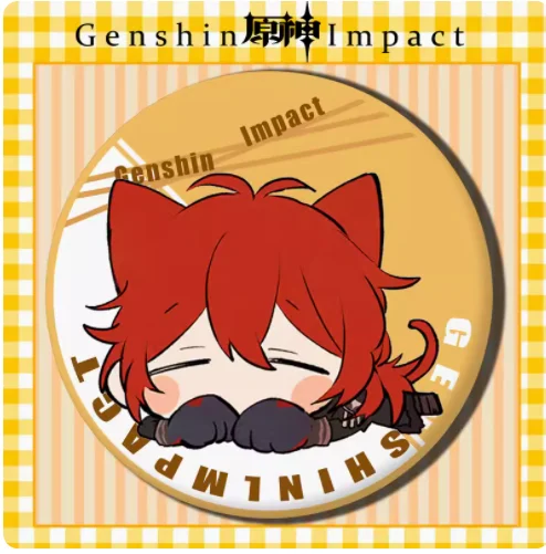 2024 Anime Genshin Impact Metal Badge Cartoon Diluc Zhongli Tartaglia Xiao Venti Ganyu Brooch Button Baji Bag Hanging Ornament