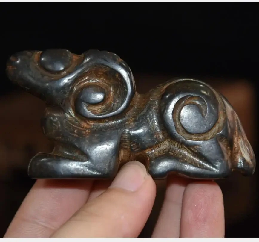 

Hongshan culture archaize black iron meteorite sheep statue