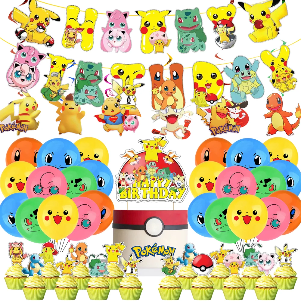 Pokemon Kindergeburtstagsparty Pikachu Anime-Charakter Cartoon-Geschirr Pappbecher Teller Kuchendekoration für Jungen Mädchen Party-Deko – Detail 6