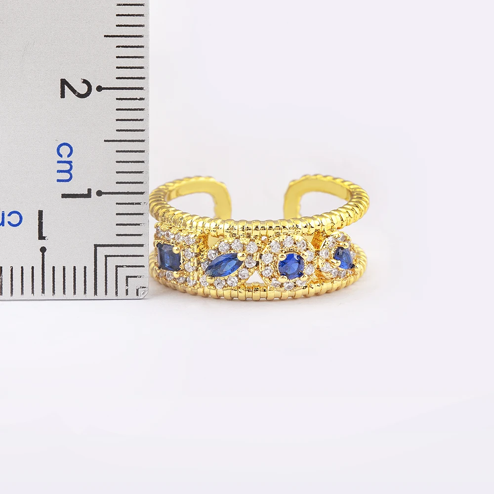 Nidin Light Luxury Trendy 4 Colors Crystal Zircon Double Layer Open Rings Adjustable Women Men Anniversary Party Finger Jewelry