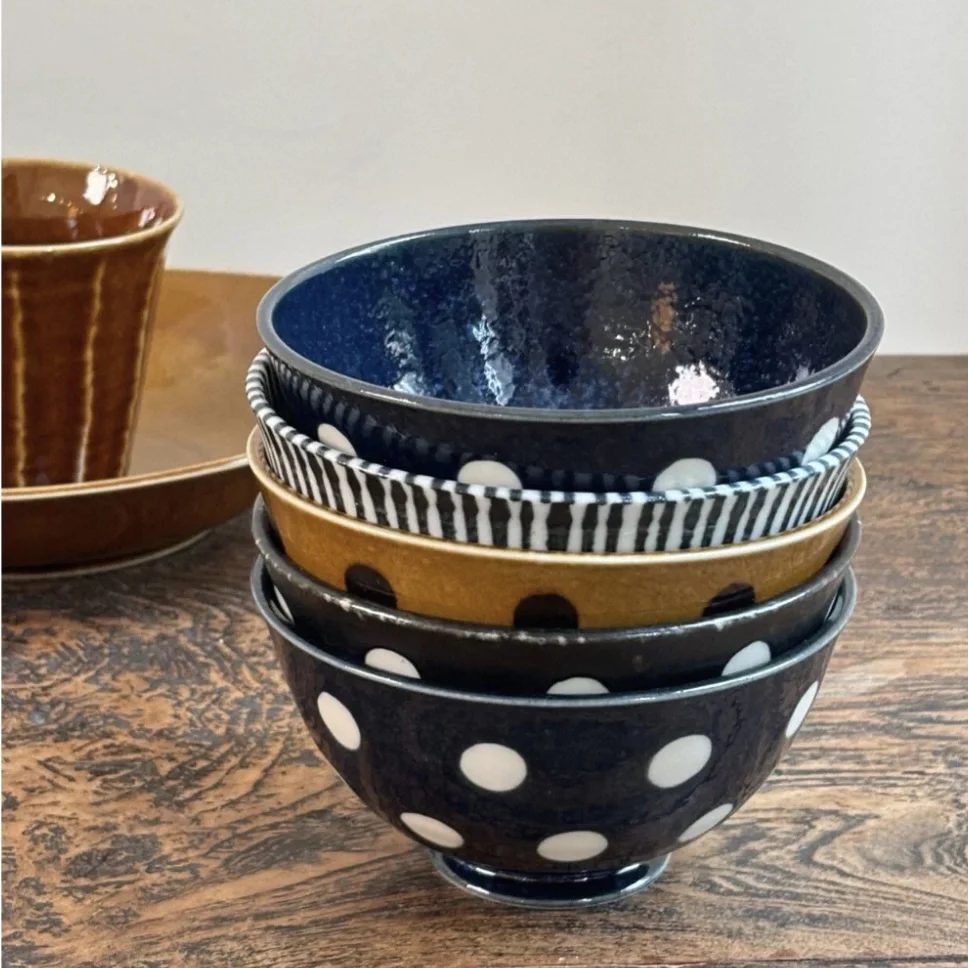 Ultra Lightweight Japanese Style Ceramic Striped Dining Set Porcelain Bowl Plate Lunch Set Retro Craftsmanship Daily Use