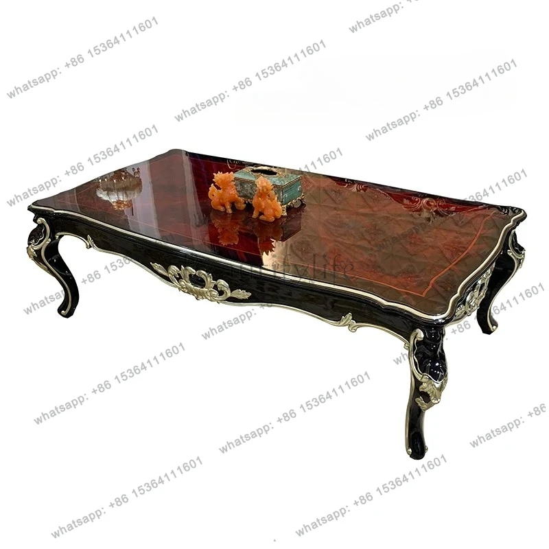 

French luxury large European coffee table rectangular solid wood tea table small apartment living room veneer parquet