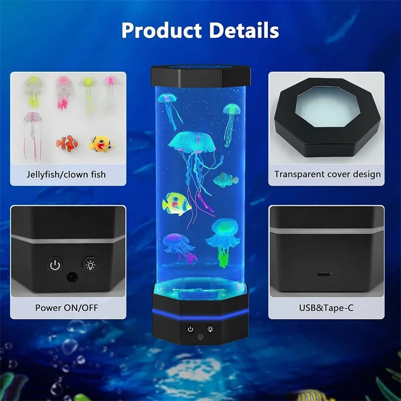 Jellyfish levou lâmpada com controle remoto, 17 cores mudando, 15 polegadas, usb plug-in, peixe bolha, luz noturna infantil