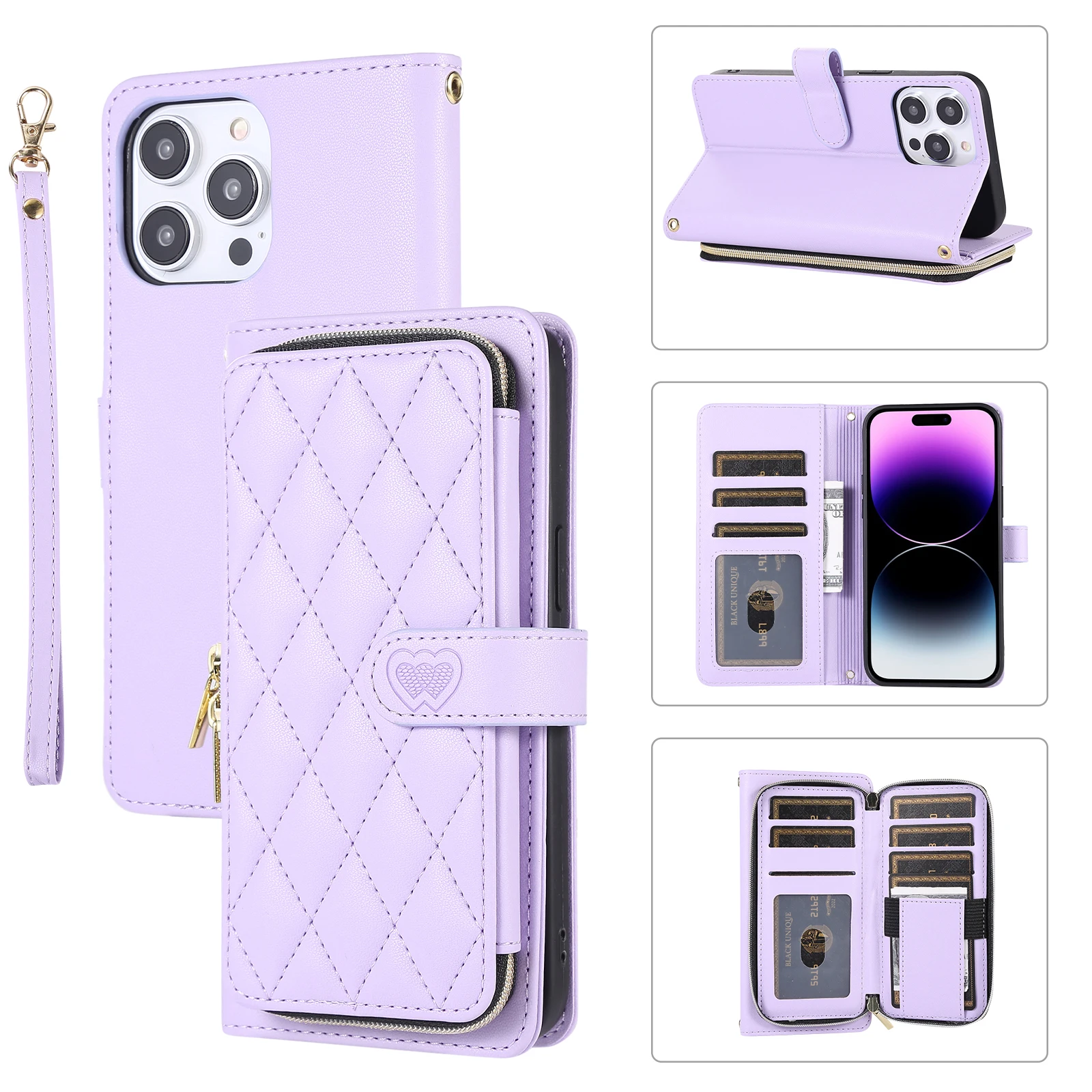 

Crossbody Pocket Purse Leather Case for IPhone 17 14 15 16 Pro Max 13 12 11 XR XS X 8 7 SE 2022 Zipper Lanyard Wallet Card Cover
