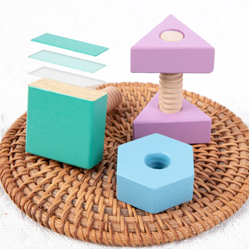 صواميل ومسامير خشبية للأطفال مكعبات بناء لولبية مهارات حركية دقيقة ألعاب تعليمية مونتيسوري كتل دي البناء #4